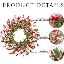 Artgar Front Door Wreaths 24 Inch Spring/Summer Wreath For Front Door, Front Door Wreaths For All Seasons For Indoor Outdoor Home Office Wall Window Wedding Farmhouse Decor (Red&Orange&Purple)