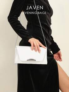 1pc Plain PU Magnetic Chain Clutch Bag, For Daily Use, Dates, And Parties - White - View 1