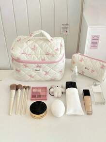 (Customized) 3pcs Quilted Cosmetic Bags Set, Personalized Name, Cute Ladies Makeup Bag, Floral Pattern Cosmetic Pouch Set, Travel Toiletry Organizer, Makeup Case, Gift For Valentine's Day, Mother's Day, Graduation, Bridal Party,Multi-Functional,Ornamental,Letter,Solid Color,Exquisite,Stylish,Vintage,Modern,Colorful,Leisure,Basics,Casual,Soft,Unique,Customized,Personalized,Custom,Ideal Gifts For Her,Girlfriend,Her,Grandparents,Family,Boyfriend,Friends,Multi-Functional,Ornamental,Letter,Solid Color,Exquisite,Stylish,Vintage,Modern,Colorful,Leisure,Basics,Casual,Soft,Unique,Customized,Personalized,Custom,Ideal Gifts For Her,Girlfriend,Her,Boyfriend,Friends,Looks Of Party,Beauty & Health,Customized Makeup Bags