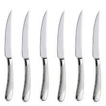 6件套不锈钢牛排刀叉套装，含锯齿牛排刀 - 高品质优雅西式牛排刀。这些是经典设计的西式牛排刀，适合切肉、牛排等，可用洗碗机清洗。 - 銀色 - 查看 9