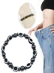 1 piezaJoyería de pulsera magnética elástica de mujer con dije de cuentas planas de ojo azul - Negro - Ver 7