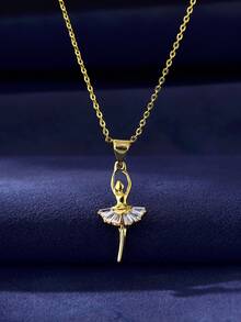 1 件 925 纯银优雅芭蕾舞女演员芭蕾舞演员项链女式方晶锆石礼服舞者女孩吊坠精美珠宝适合婚礼派对礼物