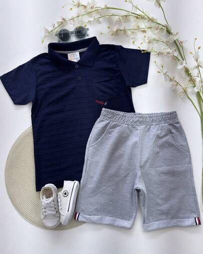 Conjunto Infantil Menino Camisa Gola Polo Short Bermuda Masculina Roupa Criança Ramon