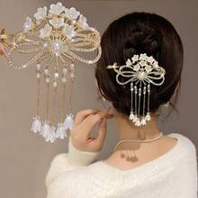 1pc Fashion Faux Pearl Lily Flower Rhinestone Elegant Hair Clip Accessory, Suitable For Women Daily, Sports, Vacation, Travel, Beach, Party, Back To School, Graduation, Holiday Gift,Hair Accessories,Hair Barrettes Hair Clips Claw Clips Hair Claws, School Stuff, Pearl Hair Accessories, Vacation Outfits Woman, Best Friend Gifts - Multicolor - View 2