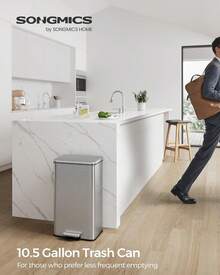 Kitchen Trash Can, 10.5 Gallon (40 L) Garbage Can, Large Step Trash Bin With Lid, Stainless Steel, Soft Close, 15 Trash Bags Included, Silver ULTB540E40 - Silver - View 9