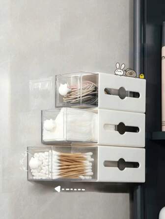 4 件装白色壁挂式棉签收纳盒和透明抽屉收纳盒，适用于浴室发饰和珠宝