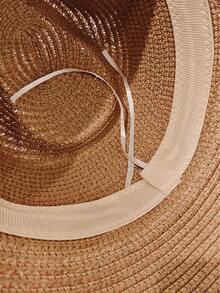 Unisex Boho Leopard Print Decorated Western Style Straw Hat, New Spring/Summer Woven Cowboy Cap, Knight Hat, Beach Vacation Sun Hat, Jazz Hat - View 7