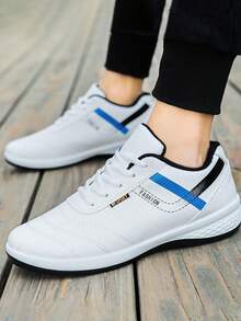 Los hombres de moda de color a juego Bloque de diseño de peso ligero suave Casual Sneakers,Round Toe Lace Up Low Top Shoes,Zapatillas de tenis de los hombres,Piso Cómodo Running Shoes - Blanco - Ver 3