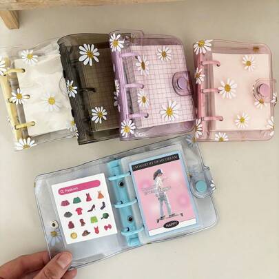 1 Set 3 Holes Daisy Notebook, Loose Leaf Ring Pocket Memo Pad, With 60 Sheets Gird/Blank Papers, DIY Mini Junk Journal Handbook,School Supplies,Back To School