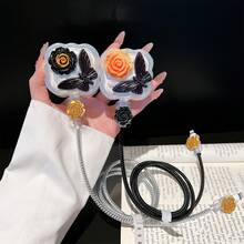 5件組 20W 英規充電器保護套 黑色優雅玫瑰設計 蝴蝶造型線材保護套 - 彩色 - 查看 2