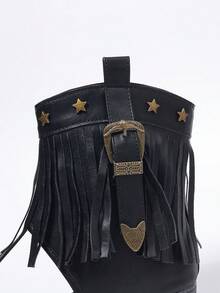Sandalias planas de punta redonda con flecos negros, zapatos cómodos y versátiles de estilo callejero para mujer en verano - Negro - Ver 7
