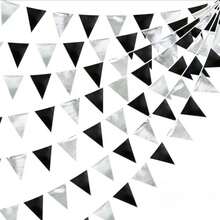 Black And White Flags, Plastic Ribbons, Versatile Party Decorations, Suitable For Weddings, Bachelorette Parties, Birthdays, Graduations, Christmas, Halloween, Easter, St. Patrick's Day, Valentine's Day - Black and White - View 1