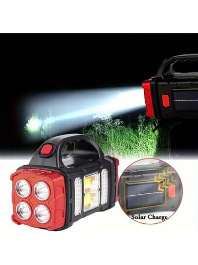 1pc Ultimate Solar+USB مصباح LED قابل لإعادة شحنه - Mostra Bright Portable Mouncilization للمغامرات الخارجية ، بنك الطاقة المقاوم للماء ، تصميم وعرة ، مثالي للتخييم ، المشي لمسافات طويلة والمواقف الطارئة | مقاس: كشاف أحمر قابل للشحن