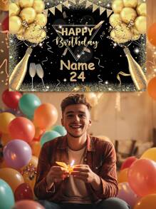 1 pieza Tela de fondo personalizable con nombre y edad para fiesta de 18 cumpleaños, decoración de banner de fondo con diseño verde y dorado para fiesta de cumpleaños de bebé y adulto