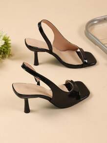 1 Paar Große Größen glitzernde spiegelblanke PU-Leder Highheels Sandalen für Teenager Mädchen, verstellbarer Riemen, quadratische Zehenform, anmutiger Keilabsatz, geeignet für täglichen Lässig-Stil, Partys, Reisen, Urlaub, Frühling & Sommer
