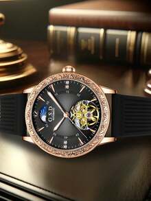 1pc Men's Luminous Moon Phase Design Cool Personalized Automatic Mechanical Wristwatch - Watch - View 4