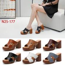 Women's Thick Sole Comfortable High Heel Slide Sandals For Everyday Wear Summer Sandals For Women - Khaki - View 2