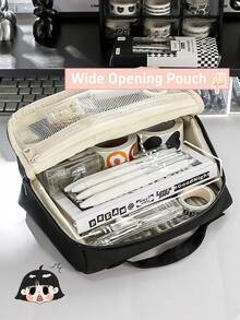 1个大容量铅笔盒，简约日式铅笔盒，多功能收纳袋，女士化妆包，洗漱包，学生文具袋，铅笔袋，背包