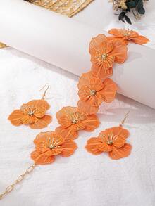 Flower Fashion Hollow Out Personalized Necklace Earring Set - Orange - View 4