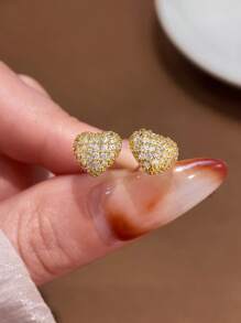 1 par de Delicados y lujosos aretes de corazón brillante de plata de ley 925, sencillos y elegantes para mujer, regalos de joyería fina, regalos para fiestas de graduación, cumpleaños, citas