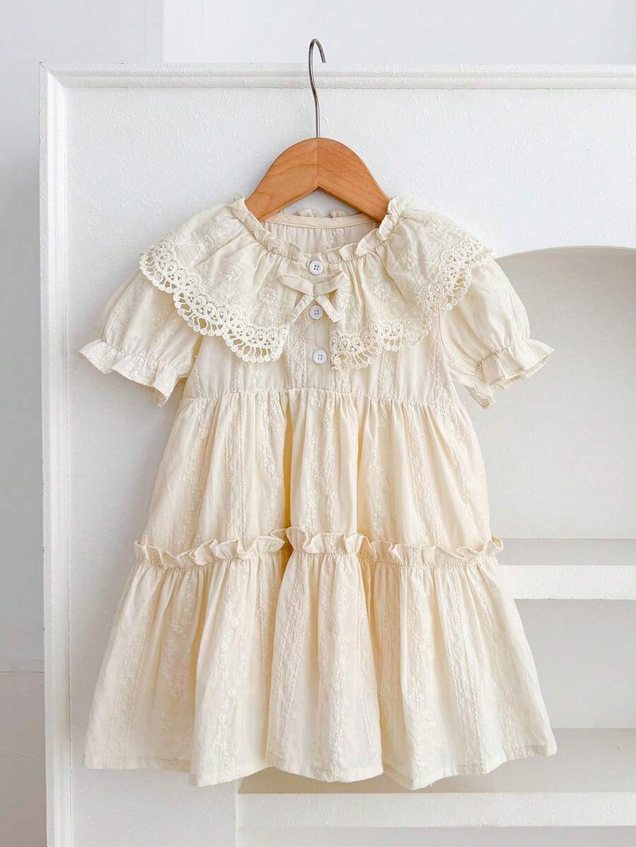 可爱女孩荷叶边公主裙，带衬里，夏季风格