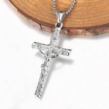 Trendsmax Silver Color Stainless Steel Jesus Christ Cross Pendant Necklace With Box Chain Summer Jewelry For Men Women 18inch - 18" Box Chain - 查看 7