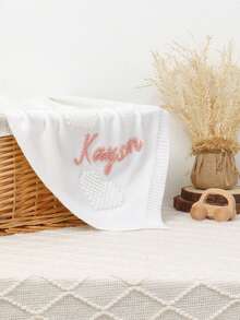 1pc Customizable Name Soft Knitted Blanket, Comfortable Heart Design, Baby Swaddle Wrap, Children Blanket, All Season - Multicolor - View 5