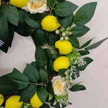 22" Lemon Wreath With Eucalyptus & Bowknot - Vibrant Spring/Summer Home Decor For Front Door, Wedding, Party, Indoor/Outdoor Use - Plastic Material, No Feathers, Classic Style