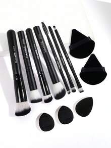 MAANGE 12 Pcs Makeup Tool Set With 7pcs Makeup Brush Set+5pcs Powder Puff Accessories,Blush Brush Foundation Brush Eyeshadow Brush Eyelash Brush Eyebrow Brush Lip Brush Contour Brush Loose Powder Brush Concealer Brush Makeup Tools,Brush Set,Makeup Brush Kit,Make Up Brush Set,Make Up Set Complete,Makeup Brush Set,Complete Makeup Kit,Brush Kit,Brushes Makeup Set,Makeup Gift Set,Set,Giveaways,Professional Makeup Brushes,Complete Makeup Set - Black - View 5