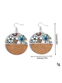 Floral Pattern Round Drop Earrings - Multicolor - View 4