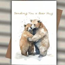 一张带信封的熊抱慰问卡 - 适合任何人、宠物丢失、丧亲和渴望 - 极简主义设计