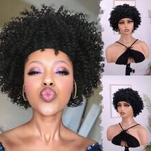 Short Afro Kinky Curly Wigs For Black Women With Headbands Attached Synthetic Replacement Wig Hair Afro Kinky Wig Headbands For Women - Multicolor - View 1