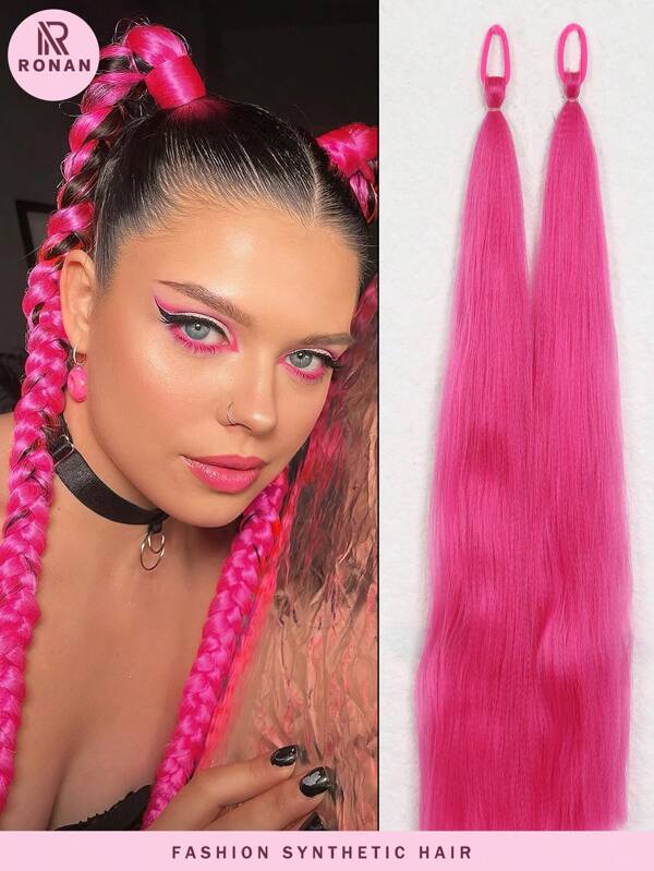 2 peças 28 polegadas rosa rosa vermelho gradiente longo trançado sintético cabelo extensões de rabo de cavalo faça você mesmo para trançar cabelo natural-aparência macia sintético peruca para mulheres diariamente