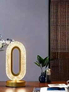 1 pieza Lámpara de mesa ovalada de cristal de lujo, lámpara de carga USB mini para oficina, dormitorio, estudio, sala de lectura y sala de estar, lámpara de noche decorativa de escritorio redonda, mejor regalo, luz ambiental para el hogar, lámpara de mesa, fiesta, vacaciones - Multicolor - Ver 2