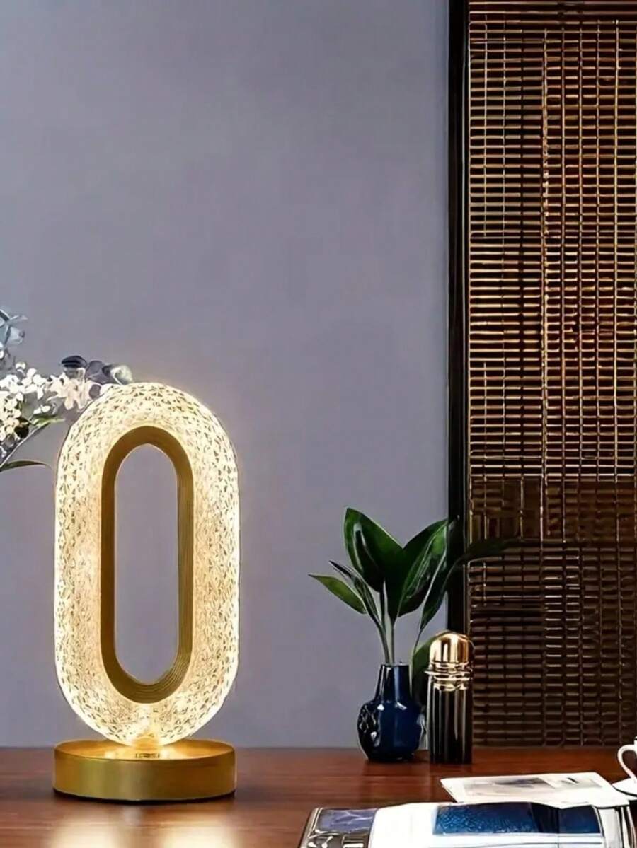 1 pieza Lámpara de mesa ovalada de cristal de lujo, lámpara de carga USB mini para oficina, dormitorio, estudio, sala de lectura y sala de estar, lámpara de noche decorativa de escritorio redonda, mejor regalo, luz ambiental para el hogar, lámpara de mesa, fiesta, vacaciones