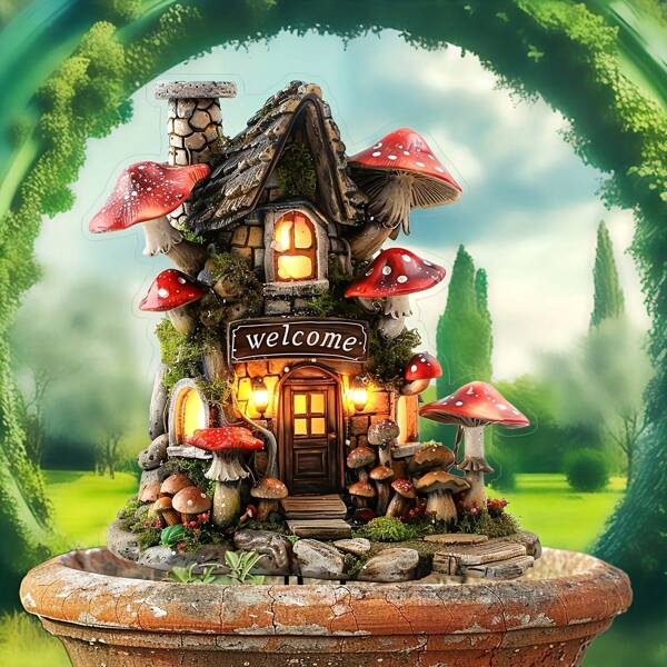 1 pieza Estaca de casa de hongos de acrílico transparente, adecuada para decoración exterior, césped, maceta y jardín, accesorios de jardín, estaca de jardín, haga que su jardín sea talla grande vívido, solar, sin necesidad de electricidad
