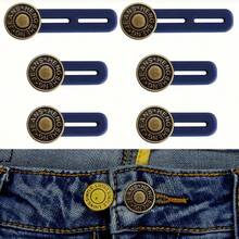 6 件金属纽扣延长器，适合牛仔裤、裤子和衬衫领子，即时腰部延长器，带硅胶