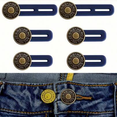 6 件金属纽扣延长器，适合牛仔裤、裤子和衬衫领子，即时腰部延长器，带硅胶