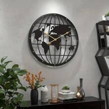 Horloge murale de grande taille créative carte du monde peinte au fer, style minimaliste personnalisé, horloge surdimensionnée, fonctionnement silencieux