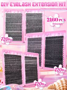 2160 piezas/720 piezas Racimos de pestañas individuales con rizo D 30D+40D y 40D+80D y 80D+100D de 9-16mm. Racimos de pestañas extra gruesas, de aspecto natural, con volumen dramático, ultra suaves y súper ligeras. Kit de extensión de pestañas postizas individuales reutilizables y segmentadas.