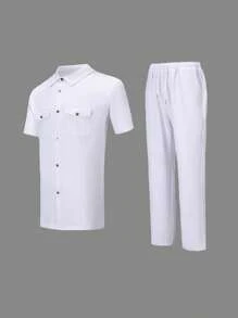 مجموعة من قطعتين للرجال: داشيكي، بنطال ذو خصر مطاطي وقميص كم قصير بجيب وياقة كلاسيكية، ملابس أفريقية، ملابس علوية كاجوال كم قصير وبنطال طويل مجموعة قطعتين، ملابس الشارع، الحفلات، الزفاف، الاستخدام اليومي، المناسبات الثقافية، المراسم التقليدية