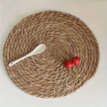 1/4/6件手工编织餐垫，日式花园茶杯隔热垫，餐桌茶几草编圆碗垫盘垫，日式纸莎草厨房隔热垫，适用于餐厅厨房和户外野餐，家居装饰圣诞杯垫圣诞餐桌装饰 - 彩色 - 查看 7