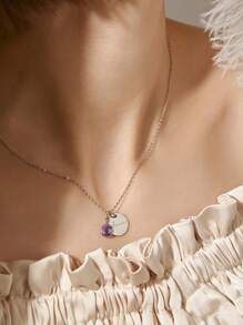 1 pieza Collar redondo personalizado con nombre grabado y piedra de nacimiento, collar personalizado para mamá, collar personalizado para parejas, regalo personalizable para mamá, esposa, joyería para mujer, collar para ella, regalo del Día de San Valentín, regalos de aniversario