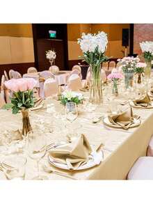 1pc Champagne & Black Satin Table Cloth, Wedding Decoration, Party Table Cloth - Multicolor - View 5