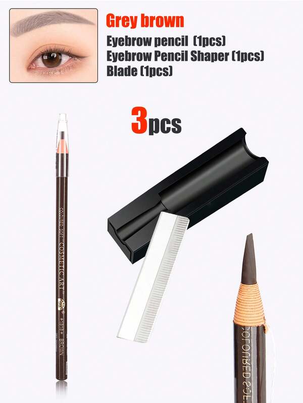 3-In-1 Eyebrow Shaper Set - Eyebrow Pencil, Pencil Sharpener With Blades, Eyebrow Groomer; Compact And