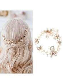 1件优雅手工金色扭花发梳，新娘侧边发型配饰，欧美风格婚礼发饰 - 彩色 - 查看 4