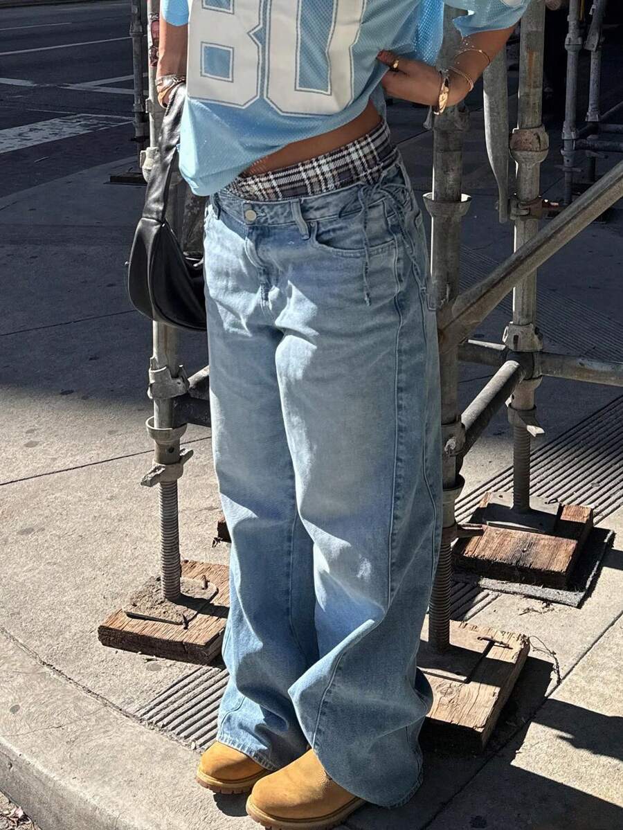 YUMINOW 女士牛仔裤阔腿裤牛仔西部服装街头服饰