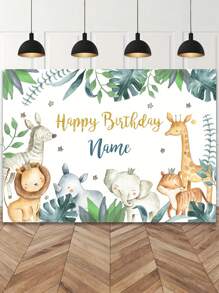 1PC Can Be Customised With Three Sizes Of Personalised Jungle Backdrop Custom Name, Jungle Animal Birthday Backdrop Decoration Ideas, Jungle Themed Birthday Party Custom Supplies, Wild Party Custom Supplies, Durable Vinyl, Reusable, No Need For Electricity Can Be Hanged