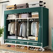 Komplett-Stahlrahmen-Garderobe mit Schublade, einfache Montage, stoffverstärkte Garderobe für Mietwohnungen, Schlafzimmer, doppelte Kleiderlagerung, Stoffgarderobe