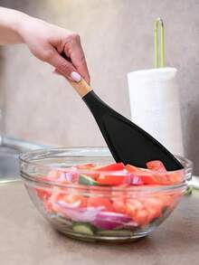 1 bộ phụ kiện nhà bếp - Thìa trộn salad, Thìa xào, Thìa silicon, Thìa xào chảo, Bộ dụng cụ xào chảo, Đồ dùng nhà bếp, Đồ nấu ăn, Chịu nhiệt độ cao, Bánh kếp gia dụng, Thìa chiên trứng dày, Thìa nấu ăn silicon đa chức năng cho chảo chống dính - Dụng cụ khuấy, múc và cạo lý tưởng, Cán gỗ, Màu đen - Nhiều màu - Xem 2